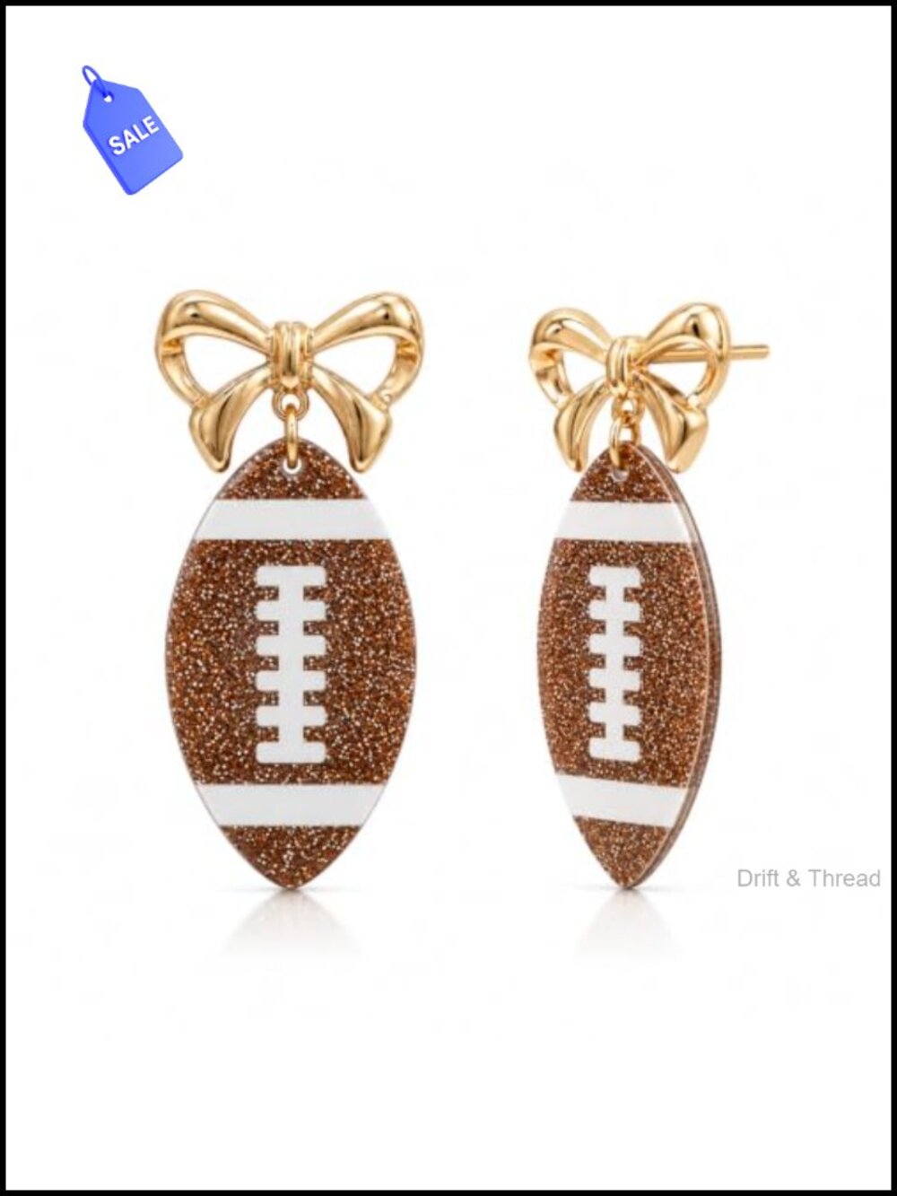 Glitter Football Acrylic Bow Dangle Earrings Game Day Football Mom Jewelry